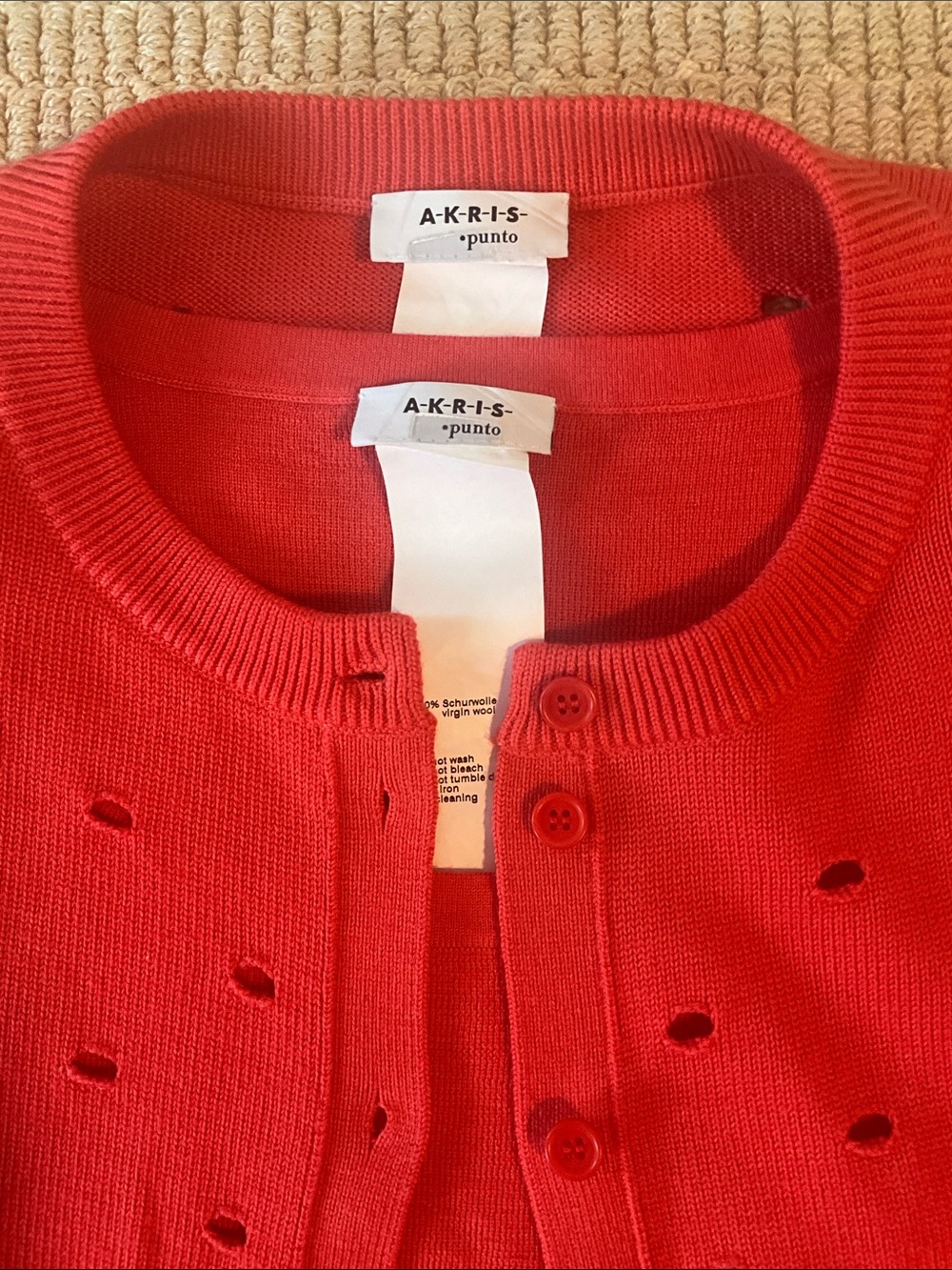 AKRIS Punto - Polka Dot Ajoure Wool Cardigan (100% virgin wood twin set in coral